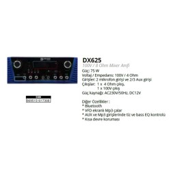 DX625 100V / 8 ohm Power Mikser Amfi - Denox