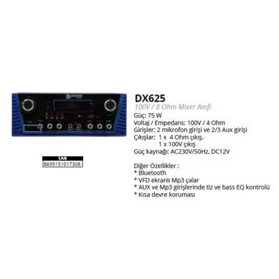 DX625 100V / 8 ohm Power Mikser Amfi - 1