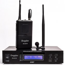 Doppler - DM-200B Tek Yaka Telsiz Mikrofon Çift Anten 16 Kanal Dijital