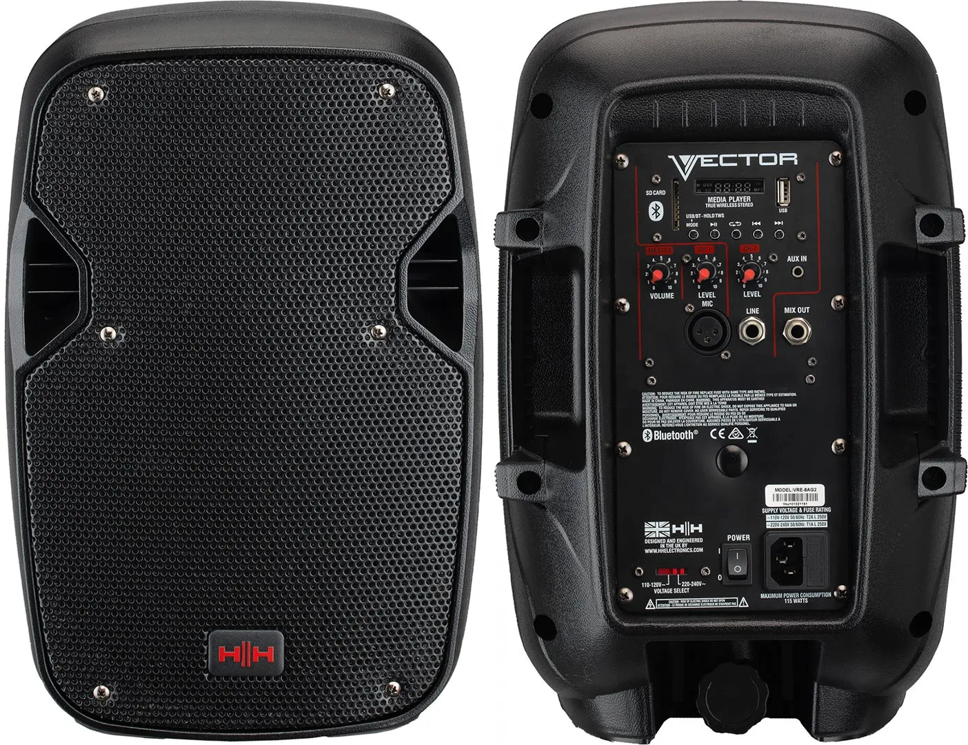 HH Electronics - VRE-8AG2 300 Watt 8 Inch Vector Active Powered Speaker With Bluetooth