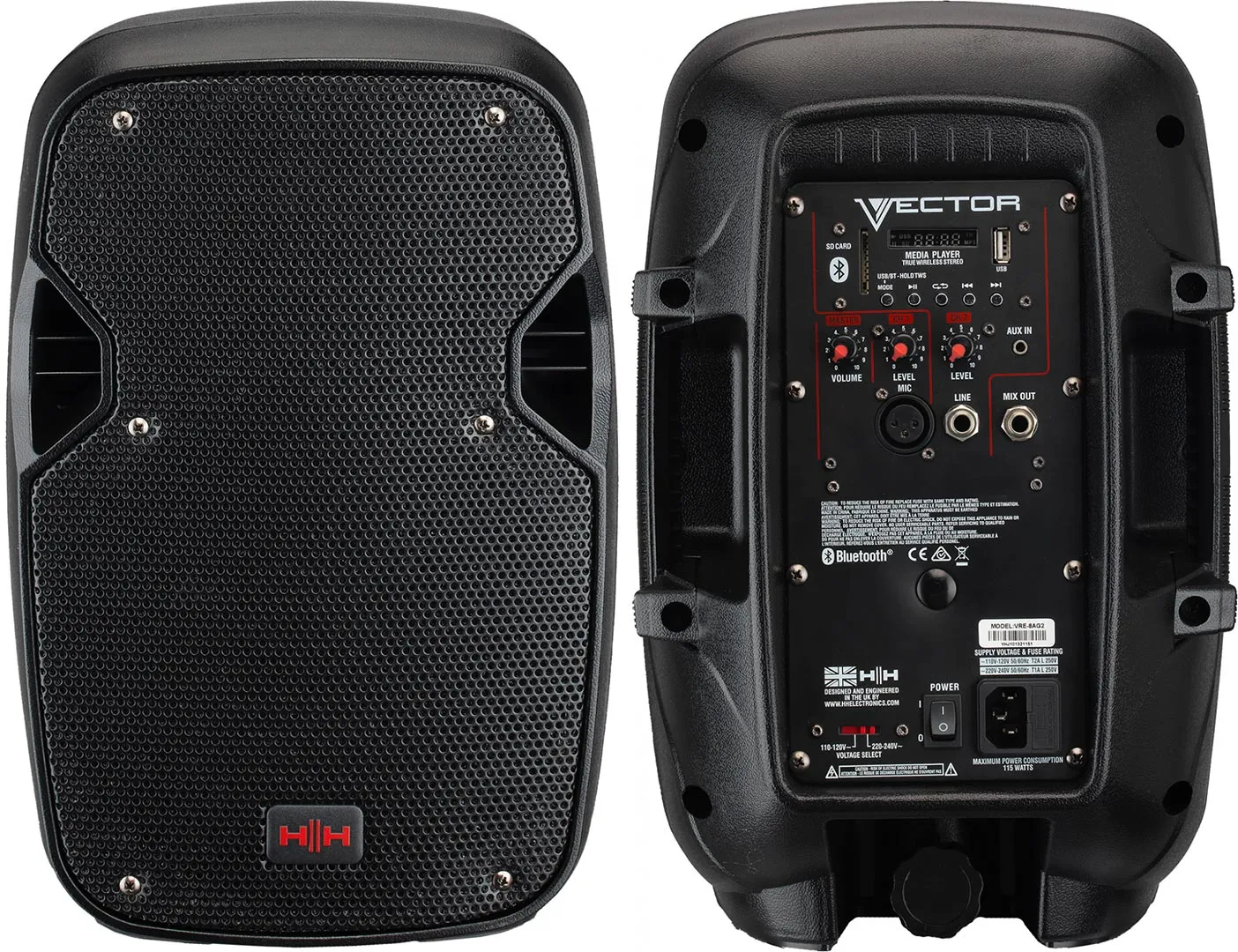 VRE-8AG2 300 Watt 8 Inch Vector Active Powered Speaker With Bluetooth - Thumbnail